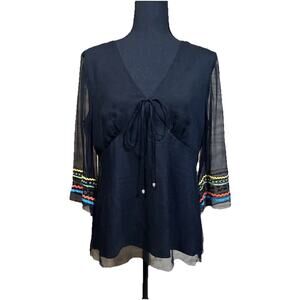 Spenser Jeremy Womens Silk Y2K Babydoll Fairy Top Size L Black Whimsygoth Sheer